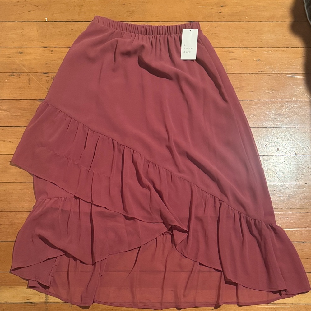 a new day Dusty Rose Layered Midi Skirt